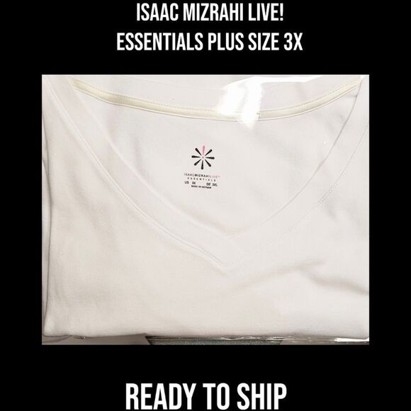 ISAAC MIZRAHI LIVE ESSENTALS Plus Size White V- Neck Short Sleeve Top Size 3X - Picture 12 of 16